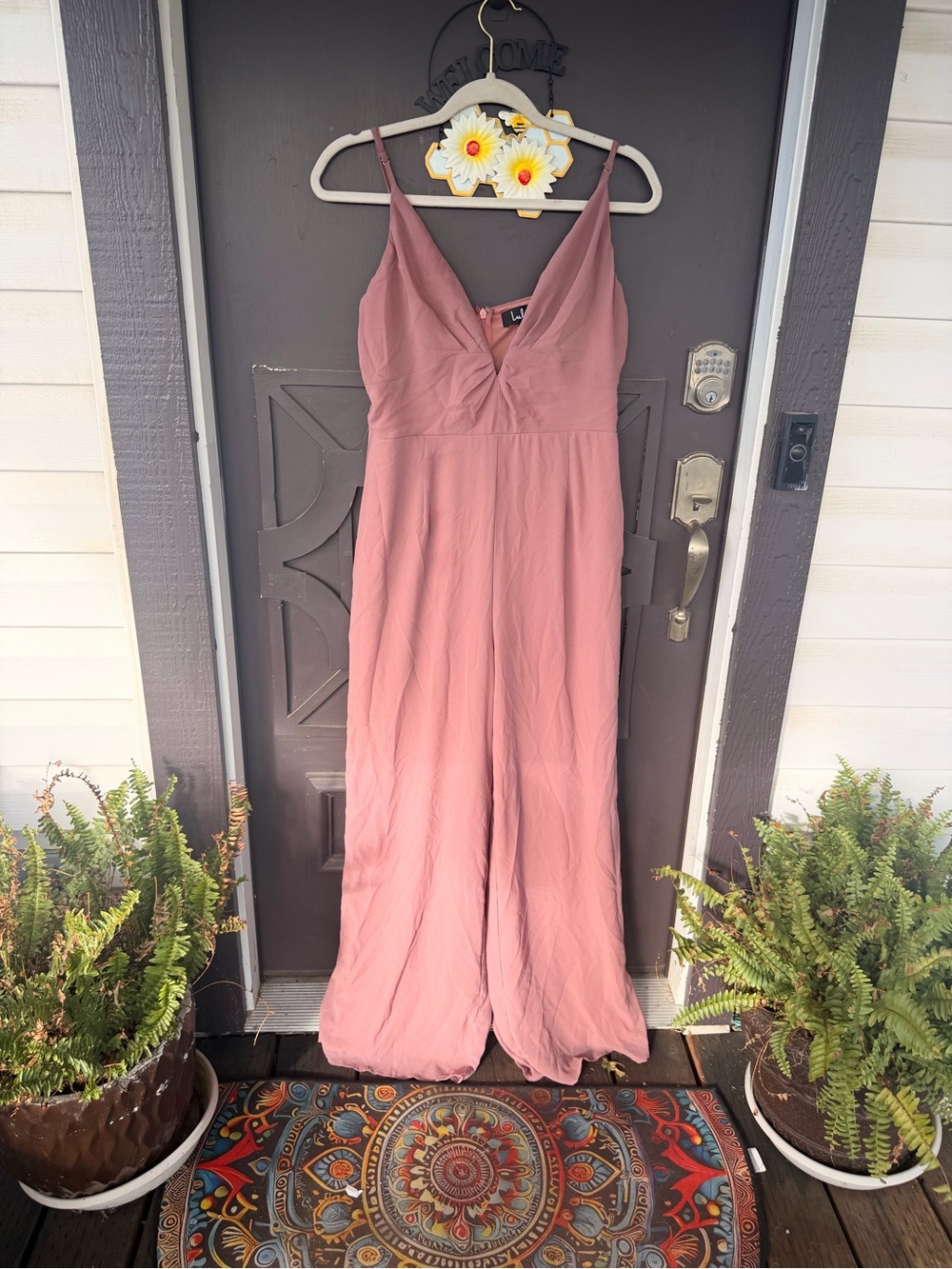 Lulu's Dusty Rose V-Neck Wide-Leg Jumpsuit